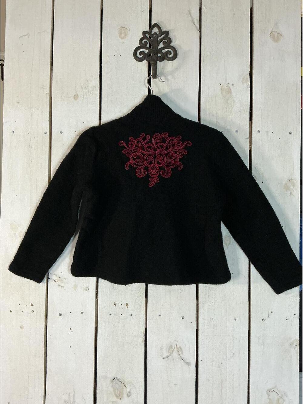 Coldwater Creek Black Cardigan Sweater with Red Embroidery XL - Picture 4 of 6